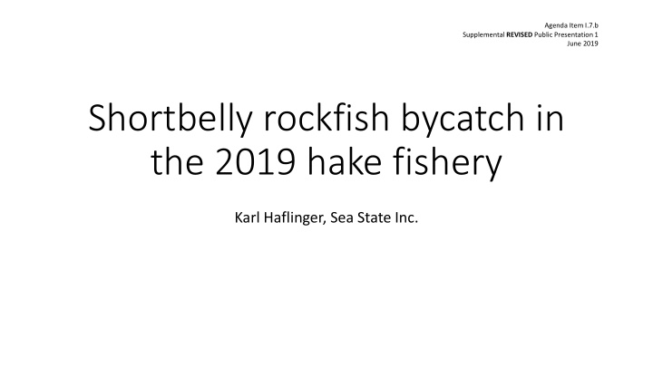 shortbelly rockfish bycatch in the 2019 hake fishery