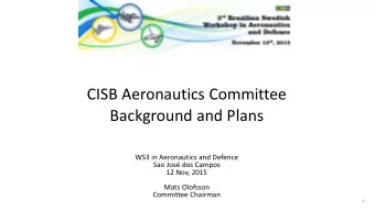CISB Aeronautics Committee  Background and Plans  WS3 in Aeronautics and Defence  Sao Jos dos