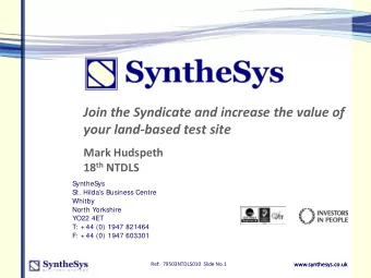 Join the Syndicate and increase the value of  your land-based test site  Mark Hudspeth 18 th NTDLS