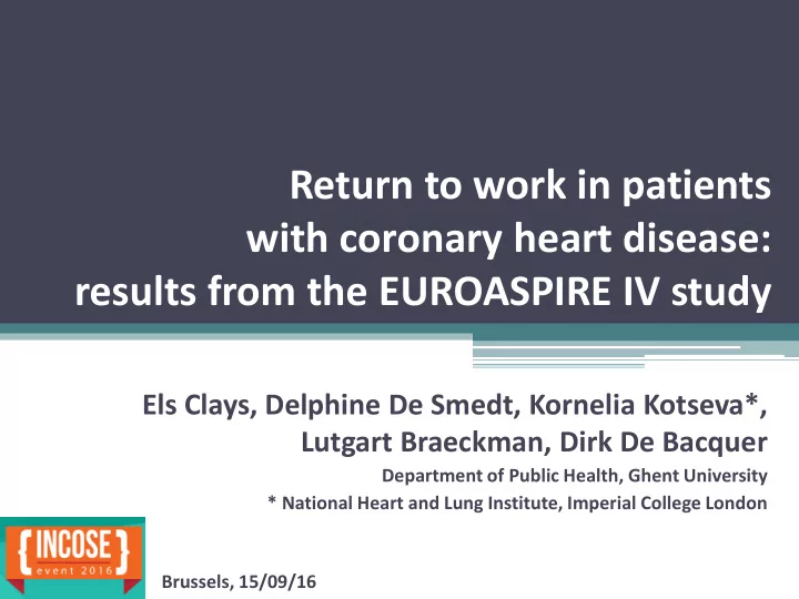 return to work in patients with coronary heart disease
