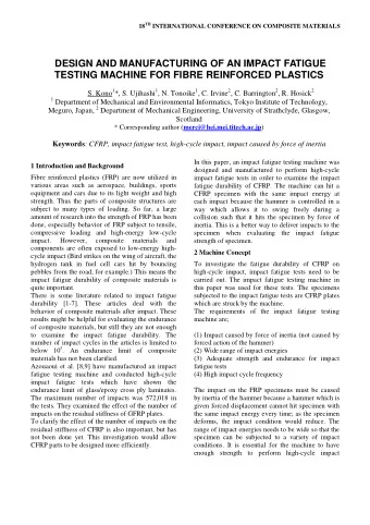 DESIGN AND MANUFACTURING OF AN IMPACT FATIGUE  TESTING MACHINE FOR FIBRE REINFORCED PLASTICS S.