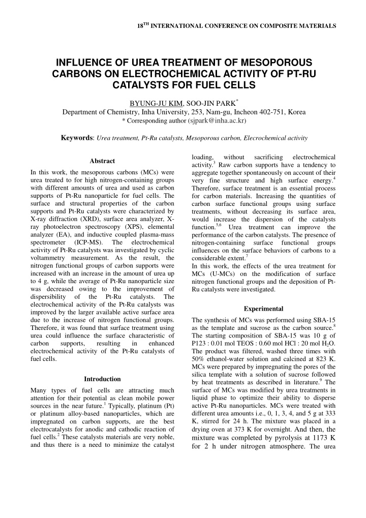 influence of urea treatment of mesoporous carbons on