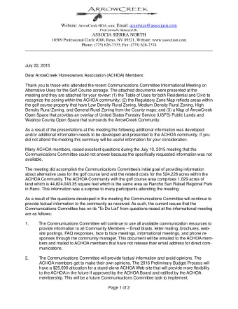 Website: ArrowCreek-HOA.com ; Email: acservice@associasn.com  Professionally Managed By: ASSOCIA