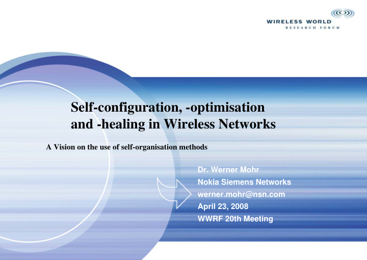 self configuration optimisation and healing in wireless