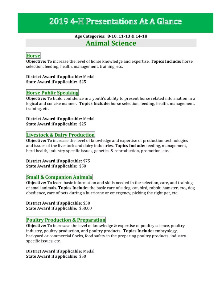 age categories 8 10 11 13 14 18 animal science horse