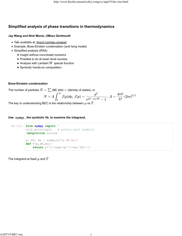 simplified analysis of phase transitions in thermodynamics