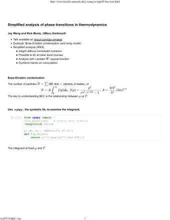 Simplified analysis of phase transitions in thermodynamics Jay Wang and Nick Moniz, UMass Dartmouth