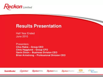 Results Presentation  Half Year Ended  June 2010  Presenters: Clive Rabie  Group CEO Chris