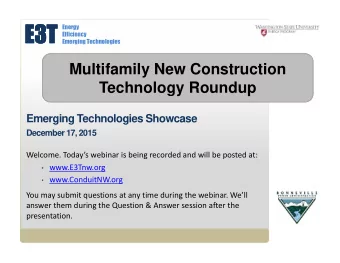 E3T  E3T E nergy E fficiency E merging T echnologies  Multifamily New Construction  Technology