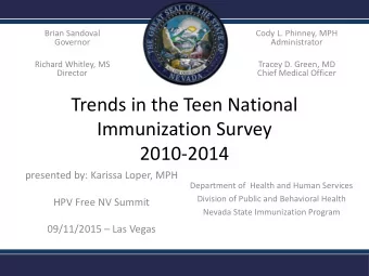 Trends in the Teen National  Immunization Survey  2010-2014  presented by: Karissa Loper, MPH