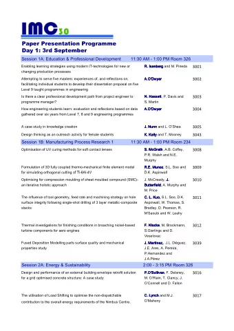 Paper Presentation Programme  Day 1: 3rd September  Session 1A: Education &amp; Professional