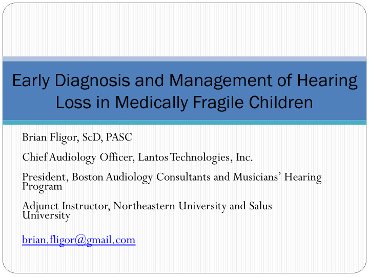 early diagnosis and management of hearing