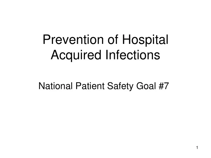 prevention of hospital acquired infections