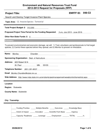 Environment and Natural Resources Trust Fund  2012-2013 Request for Proposals (RFP)  048-C2  ENRTF