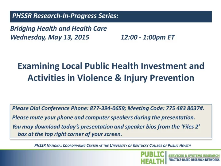 activities in violence injury prevention