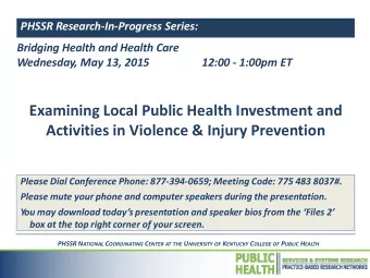 Activities in Violence &amp; Injury Prevention  Please Dial Conference Phone: 877-394-0659; Meeting