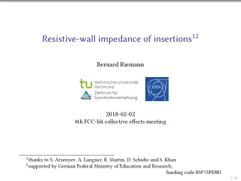 Transverse resistive-wall impedance Elliptical pipe with semiaxes w , b :  Use form factors G 1