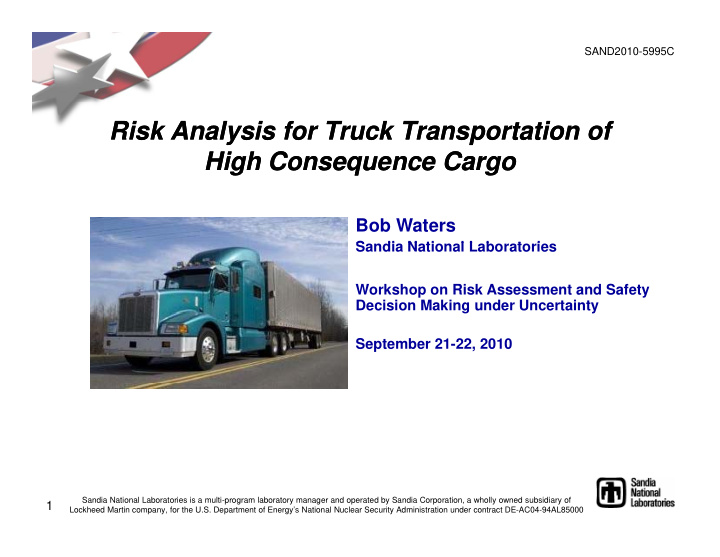 risk analysis for truck transportation of risk analysis