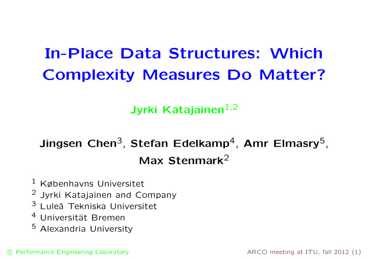 in place data structures which complexity measures do