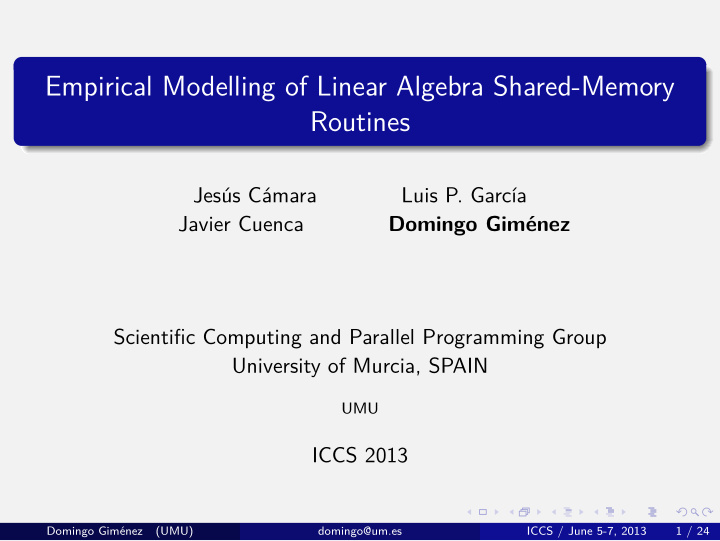 empirical modelling of linear algebra shared memory