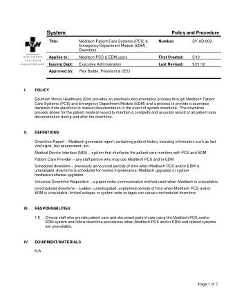 System  Policy and Procedure  Title:  Meditech Patient Care Systems (PCS) &amp;  Number:  SY-AD-009