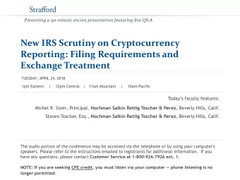 Exchange Treatment  TUESDAY, APRIL 24, 2018  1pm Eastern    |    12pm Central   |   11am Mountain