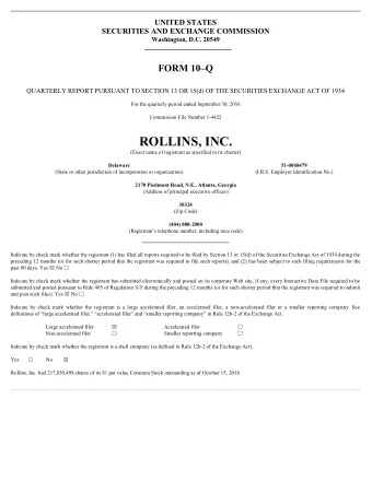 ROLLINS, INC.  (Exact name of registrant as specified in its charter)  Delaware  51-0068479  (State