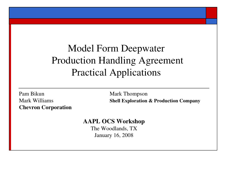 model form deepwater production handling agreement