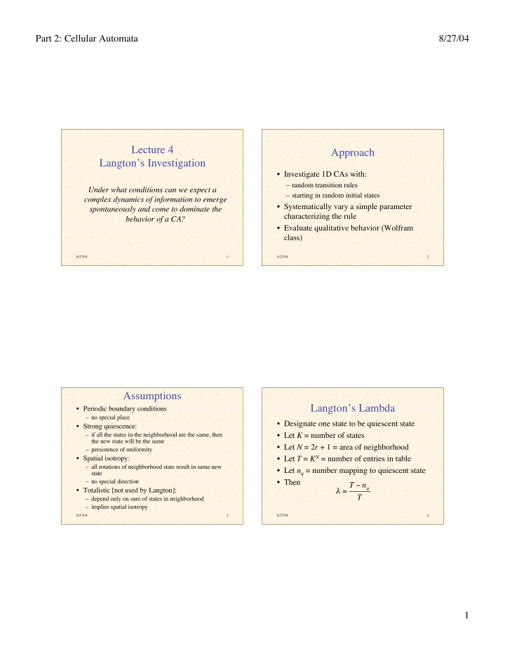 lecture 4 approach langton s investigation