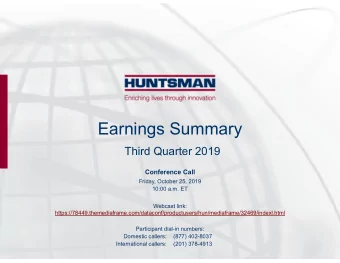 Earnings Summary  Third Quarter 2019  Conference Call  Friday, October 25, 2019  10:00 a.m. ET