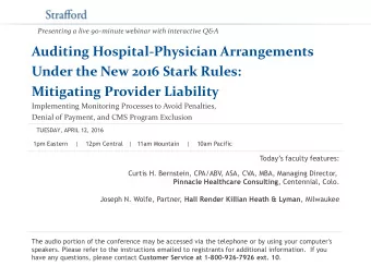 Mitigating Provider Liability  Implementing Monitoring Processes to Avoid Penalties,  Denial of