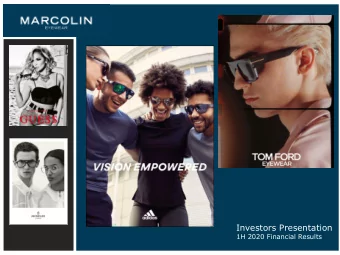 Investors Presentation  1H 2020 Financial Results  Disclaimer  IMPORTANT: You must read the