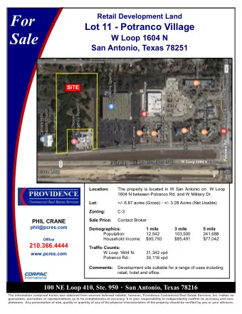 For Retail Development Land Lot 11 - Potranco Village Sale W Loop 1604 N San Antonio, Texas 78251
