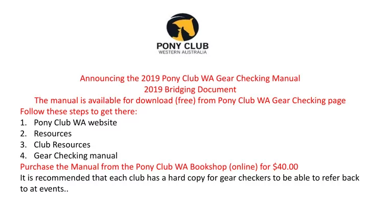 announcing the 2019 pony club wa gear checking manual