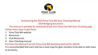 Announcing the 2019 Pony Club WA Gear Checking Manual  2019 Bridging Document  The manual is