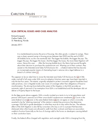 ILSA CRITICAL ISSUES AND CASE ANALYSIS  Richard Linquanti  Carlton Fields, P.A.  St. Petersburg,