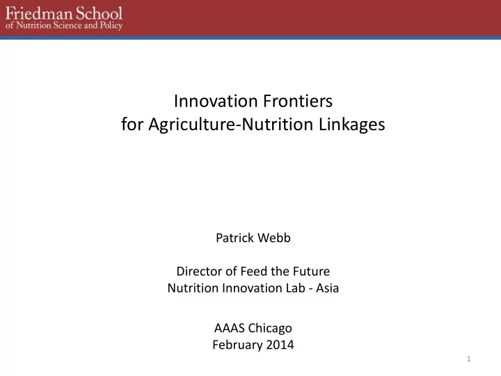 innovation frontiers for agriculture nutrition linkages