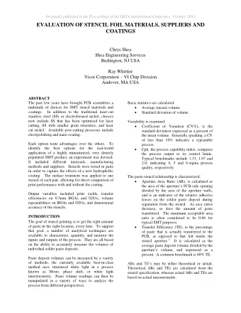 EVALUATION OF STENCIL FOIL MATERIALS, SUPPLIERS AND  COATINGS  Chrys Shea  Shea Engineering