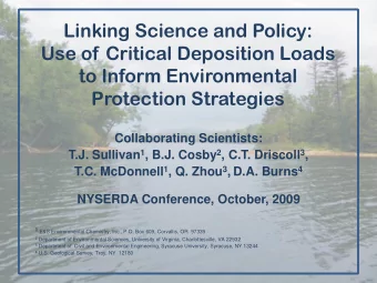 Linking Science and Policy:  Use of Critical Deposition Loads  to Inform Environmental  Protection