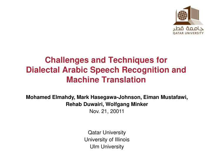 challenges and techniques for dialectal arabic speech