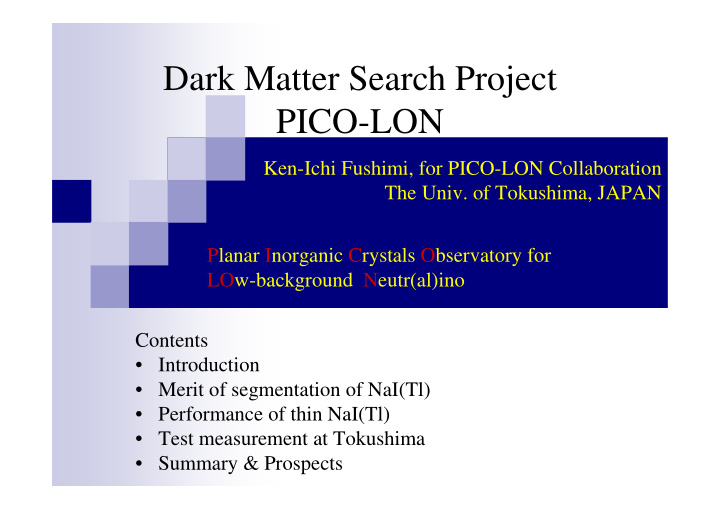 dark matter search project pico lon