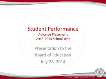 Student Performance  Advance Placement  2013-2014 School Year  Presentation to the  Board of