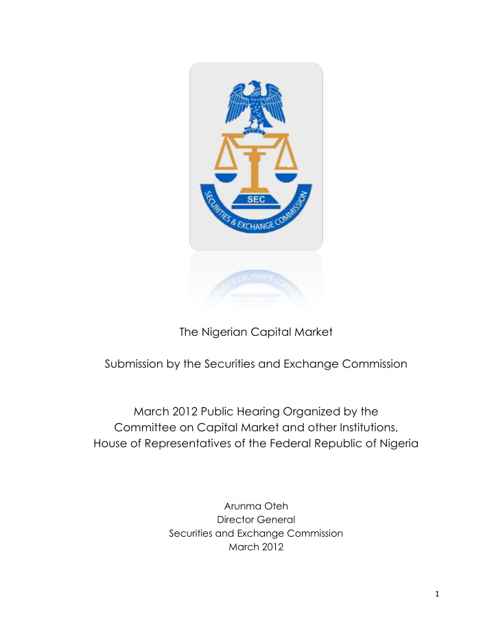 the nigerian capital market submission by the securities