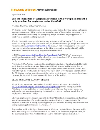 Will the imposition of weight restrictions in the workplace present a  hefty problem for employers