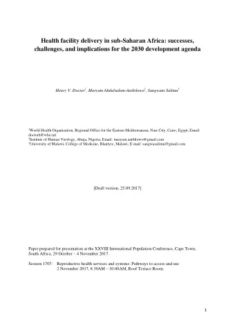 Henry V. Doctor 1 , Maryam Abdulsalam-Anibilowo 2 , Sangwani Salimu 3 1 World Health Organization,