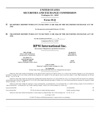 RPM International Inc.  (Exact name of Registrant as specified in its charter)  DELAWARE