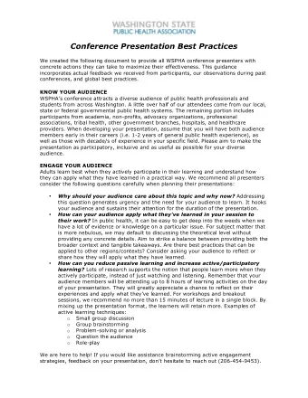 Conference Presentation Best Practices  We created the following document to provide all WSPHA