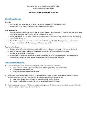 Change Concepts &amp; Measures Summary  Clinical Change Concepts  Screening 1. Use the S2BI