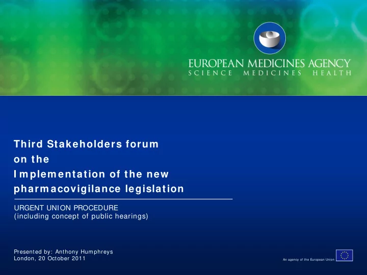 third stakeholders forum on the i m plem entation of the