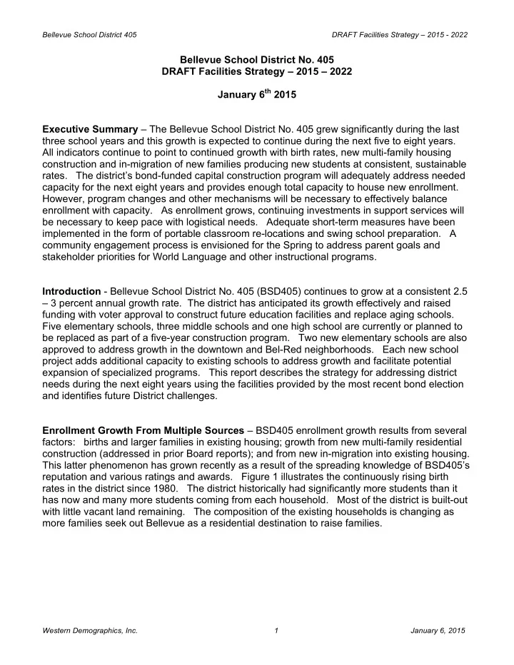 bellevue school district no 405 draft facilities strategy